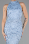 Light Blue Halter Neck Long Beaded Mermaid Evening Gown ABU4791