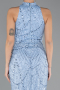 Light Blue Halter Neck Long Beaded Mermaid Evening Gown ABU4791