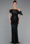 Long Black Beaded Evening Dress ABU5434