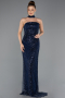 Long Navy Blue Beaded Evening Dress ABU5438