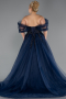 Navy Blue Off The Shoulder Stoned Plus Size Ball Gown Prom Dress ABU4747