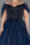 Navy Blue Off The Shoulder Stoned Plus Size Ball Gown Prom Dress ABU4747
