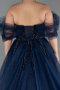 Navy Blue Off The Shoulder Stoned Plus Size Ball Gown Prom Dress ABU4747