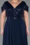 Navy Blue Long Plus Size Evening Dress ABU828