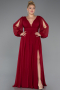 Burgundy Long Chiffon Oversized Evening Dress ABU1988