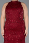 Burgundy Long Beaded Plus Size Evening Dress ABU5063