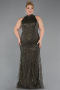 Dark Khaki Long Beaded Plus Size Evening Dress ABU5063