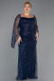 Long Navy Blue Beaded Plus Size Evening Gown ABU5067