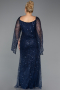 Long Navy Blue Beaded Plus Size Evening Gown ABU5067
