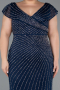 Long Navy Blue Stony Plus Size Evening Dress ABU5439