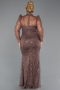 Brown Long Sleeve High Collar Stoned Plus Size Evening Gown ABU4527