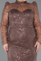 Brown Long Sleeve High Collar Stoned Plus Size Evening Gown ABU4527