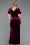 Burgundy Short Sleeve Slit Long Velvet Plus Size Evening Dress ABU4317