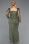 Long Olive Drab Beaded Plus Size Evening Dress ABU5433