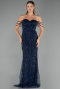 Long Navy Blue Beaded Evening Dress ABU5477