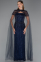 Long Navy Blue Beaded Evening Dress ABU5483