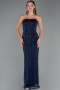 Long Navy Blue Beaded Evening Dress ABU5483