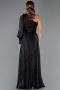 Long Black Chiffon Evening Dress ABU5489