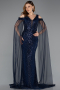 Long Navy Blue Beaded Evening Dress ABU5497