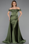Long Olive Drab Satin Evening Dress ABU5507