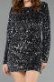Mini Black-Silver Sequined Velvet Party Dress ABK2477