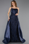 Long Navy Blue Beaded Evening Dress ABU5511
