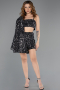 Short Black-Silver Sequined Velvet Party Dress ABK2481