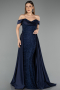 Long Navy Blue Beaded Evening Dress ABU5542