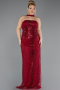 Long Burgundy Beaded Plus Size Evening Gown ABU5495