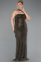 Long Dark Khaki Beaded Plus Size Evening Gown ABU5495