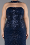 Long Navy Blue Beaded Plus Size Evening Gown ABU5495