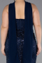 Long Navy Blue Beaded Plus Size Evening Gown ABU5495