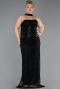Long Black Beaded Plus Size Evening Gown ABU5495