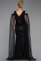 Long Black Beaded Plus Size Evening Gown ABU5498