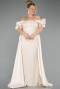 Beige Long Beaded Plus Size Evening Dress ABU5155