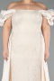 Beige Long Beaded Plus Size Evening Dress ABU5155