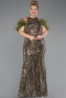 Long Olive Drab Beaded Plus Size Evening Dress ABU5540