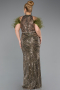 Long Olive Drab Beaded Plus Size Evening Dress ABU5540