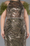 Long Olive Drab Beaded Plus Size Evening Dress ABU5540