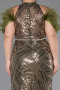 Long Olive Drab Beaded Plus Size Evening Dress ABU5540