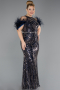 Long Navy Blue Beaded Plus Size Evening Dress ABU5540
