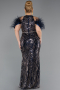 Long Navy Blue Beaded Plus Size Evening Dress ABU5540