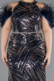Long Navy Blue Beaded Plus Size Evening Dress ABU5540