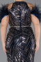 Long Navy Blue Beaded Plus Size Evening Dress ABU5540