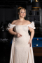 Beige Long Beaded Plus Size Evening Dress ABU5155
