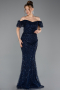 Long Navy Blue Beaded Evening Dress ABU5547