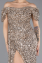 Light Gold Boat Neck Slit Long Sequin Evening Gown ABU4843