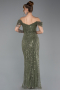 Long Olive Drab Beaded Evening Dress ABU5557