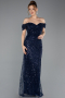 Long Navy Blue Beaded Evening Dress ABU5557