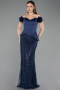 Long Navy Blue Beaded Evening Dress ABU5616